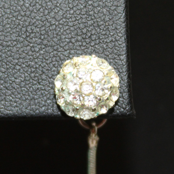 Vintage Pierced Earring Silver Tone Pave Rhinestones Simulated Pearl Dangle Drop - Picture 2 of 6